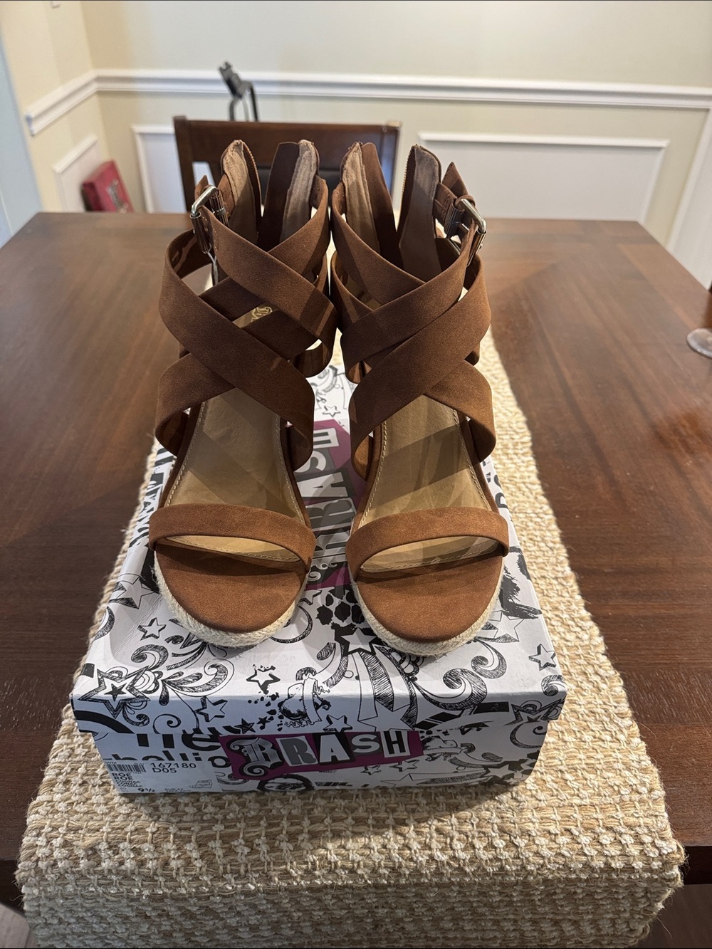 Brash Brown Crisscross Strappy Block Heel Sandals